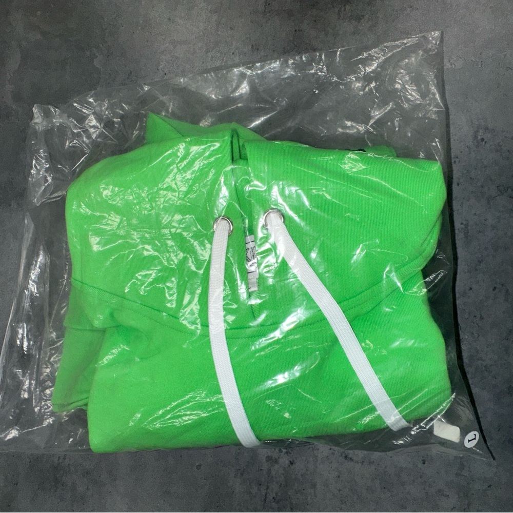 Neon Green Hoodie with White Drawstrings